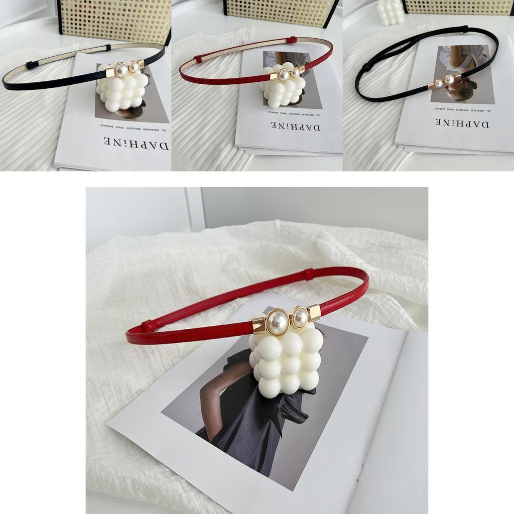 Stunning Matte Black Women's Belt With Elegant Pearl Buckle Perfect For Summer Outfits