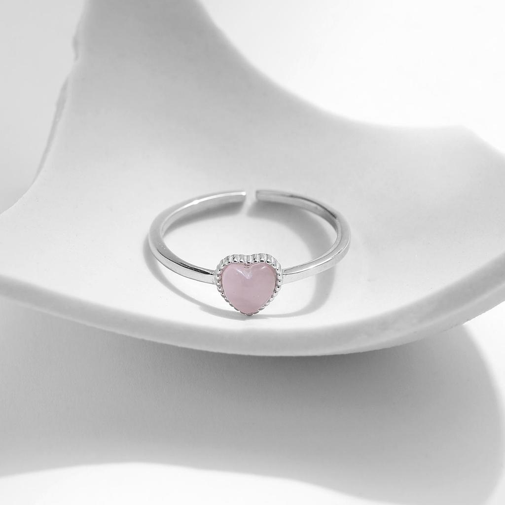 MODIAN 925 Sterling Silver Pink Crystal Hearts Opal Open Size 6-8 Finger Ring Sweet Simple Fine Jewelry For Women Birthday Gift