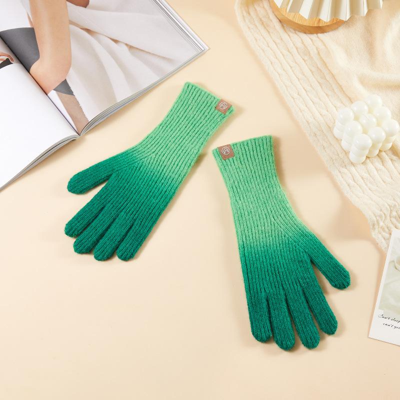 

Женские шерстяные вязаные перчатки с радужным градиентом на осень и зиму, корейские перчатки с открытыми пальцами для сенсорного экрана average size