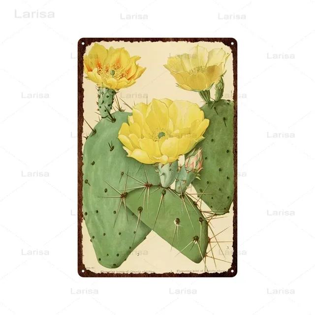 Vintage Floral Metal Plaque  Green Plants  Cactus Tin Sign  Wall Decoration for Garden Kitchen Living Room  Iron Painting Home D