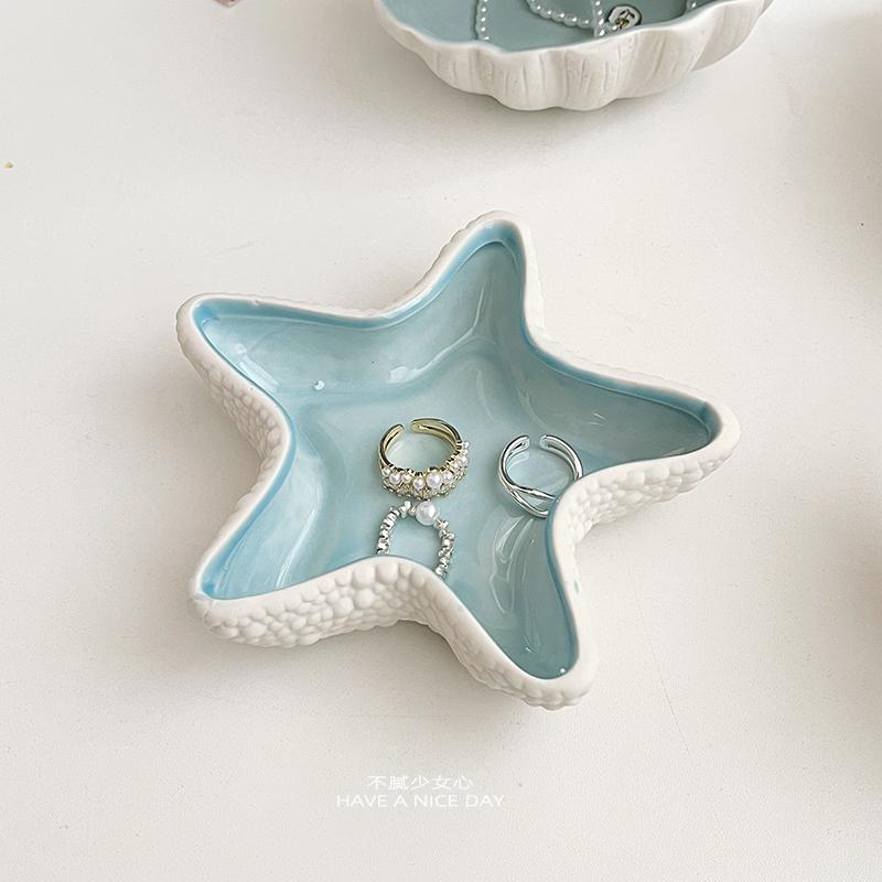 Ocean Style Jewelry Storage Box Shell Conch Starfish Ceramic Jewelry Box Desktop Ornament