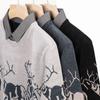 Winter Deer Jacquard Fake Two-Piece Sweater Integrated Fleece Men'S Shirt Collar Bottoming Knitted Sweater