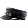 Women's punk Y2k Trendy Beret Black Pu Cool Punk Skull Spike Cap Leather Flat Top Captain Military Caps Women's Accessories