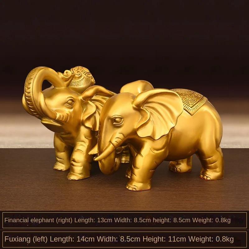 

1 пара слонов из чистой меди, украшения для благоприятного винного шкафа, декор гостиной, домашний магазин, скульптуры