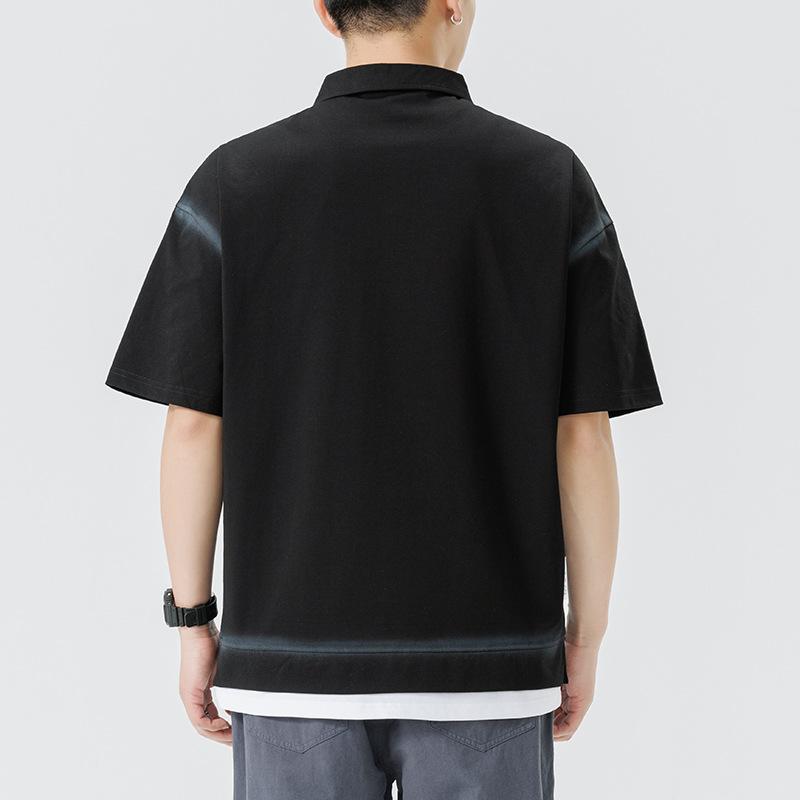 Sommer Herren POLO-Shirt Revers Kurzarm Fake Zweiteiler Herren Revers Dünnes Kurzes T-Shirt