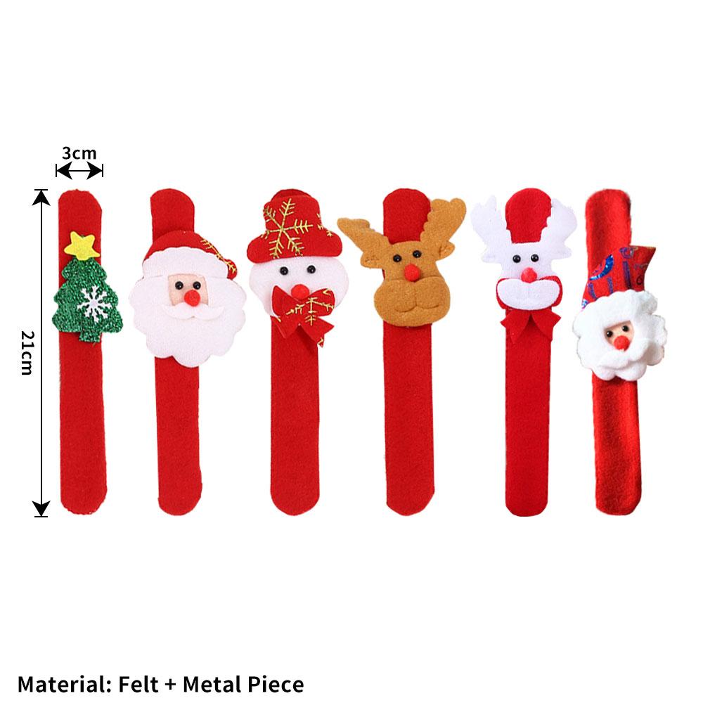 6pcs Christmas Clap Bracelets Xmas Slap Bands Santa Claus Snowman Reindeer Bear Xmas Decorations Party Favors Gifts
