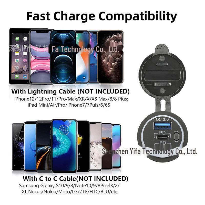Încărcător USB impermeabil cu PD pentru mașină/motocicletă - Încărcare mobilă rapidă