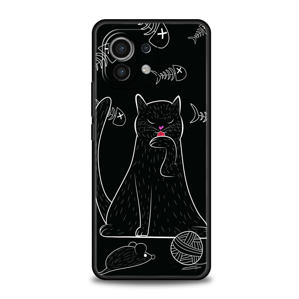 Phone Case For Xiaomi Mi 15 14 14T 13T 12T Pro 12 13 11 Lite 5G 11T X6 X5 Pro Soft TPU Cover Black Cat