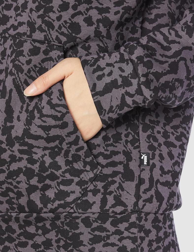 PUMA ANIMAL AOP Leopard Print Hoodie 2023 Black Size S ESS+ Sweatshirt, Women's, 678451, Fall/Winter Color, (01),