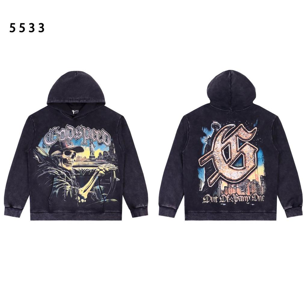 American Trendy GD Rock Retro Distressed Hoodie - Autumn/Winter Fashion