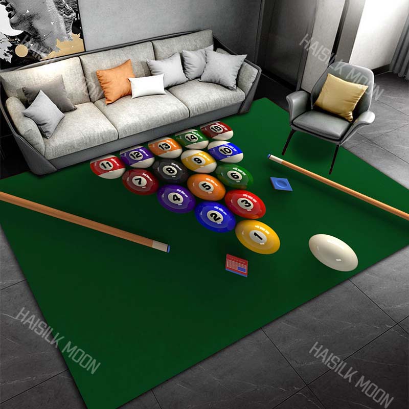 3D HD Billiard Balls Theme Printed Carpet for Living Room Bedroom Office Child Room Rug Durable Non-slip Machine Washable Mat