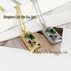 European American Classic Rectangle Dog Tag Necklace with Micro-Inlaid Zircon Colored Diamonds, Copper-Plated In Real Gold, INS Style for Women