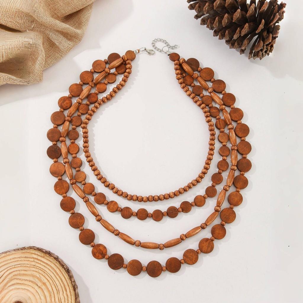 Геометрическое ручное деревянное бусины ожерелье для женщин летнее бохо шик украшение подарок коричневый