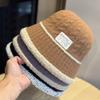 Korean Style Autumn and Winter New Style Iron Label Fisherman's Hat for Women with Elegant Strips and Face Showing Small Knitted Bucket Hat