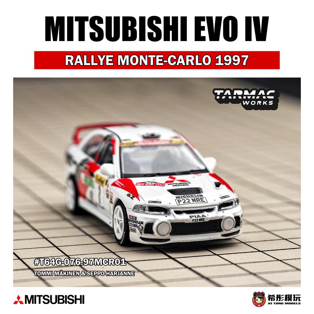 TARMAC WORKS TW Mitsubishi Lancer Evolution IV RALLYE MONTE-CARLO 1997 Roxy Car Alloy Model Miniature Diecast Collection Toys