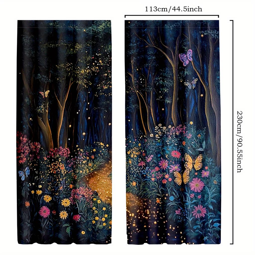 Classic Style Polyester Enchanted Forest Curtains Fantasy Flower Butterfly Motifs Magic Themed Bedroom Decor Blackout Set Of 2 Made