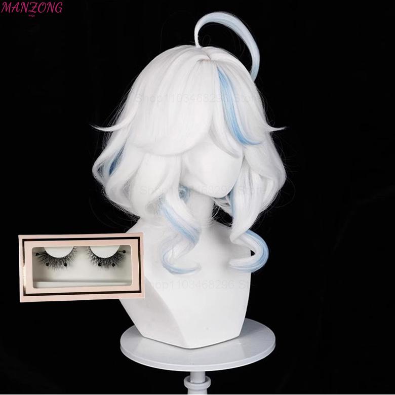 Furina Korte Pruik Focalors Cosplay Pruik Korte Zilver Wit Blauwe Pruik Cosplay Anime Cosplay Pruiken Hittebestendig Synthetisch + Pruikenkap white