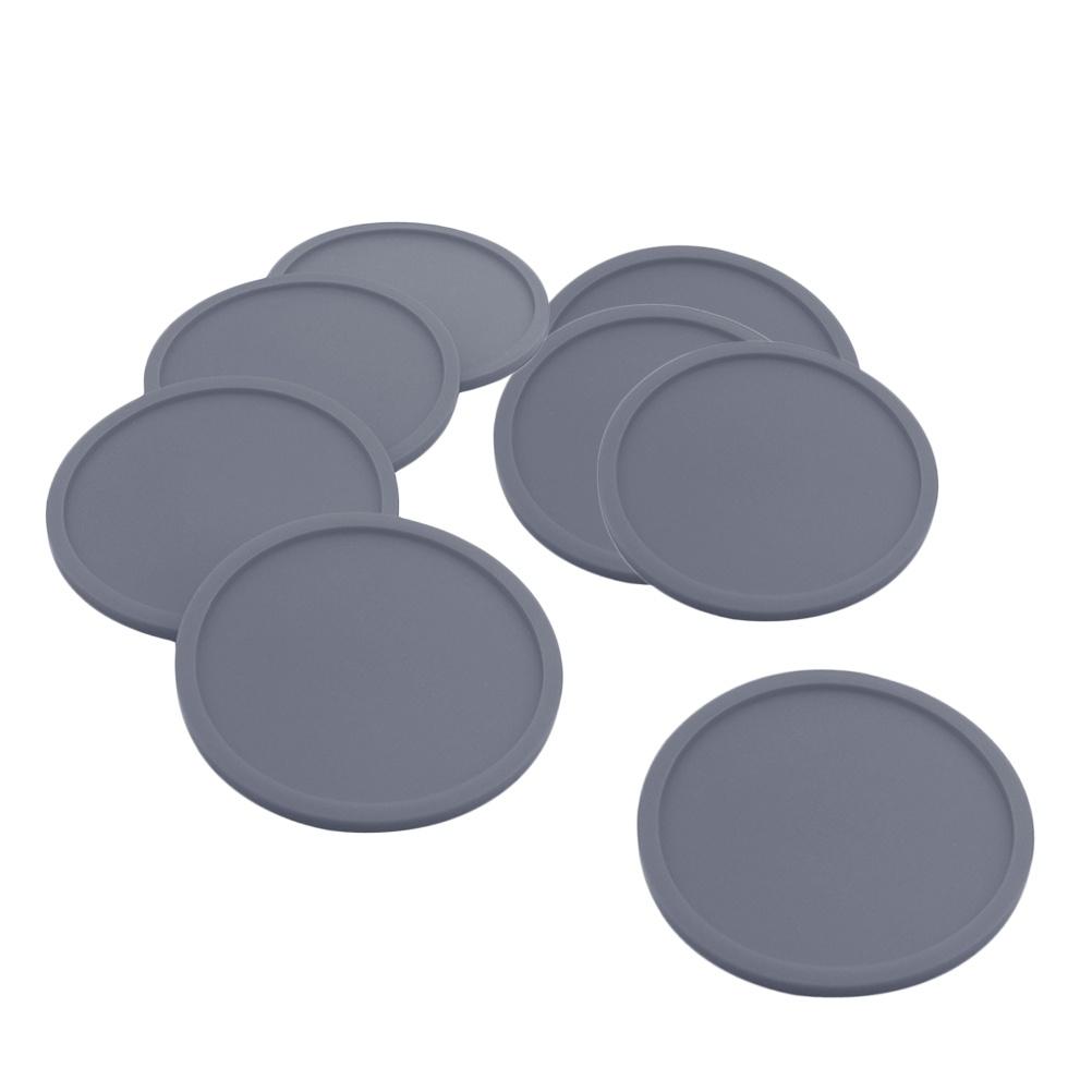 8Pcs Silicone Drink Coasters Non-Slip Heat Resistant Thick Cup Mats Dark Grey for Home Bar Restaurant Use Drink Coasters