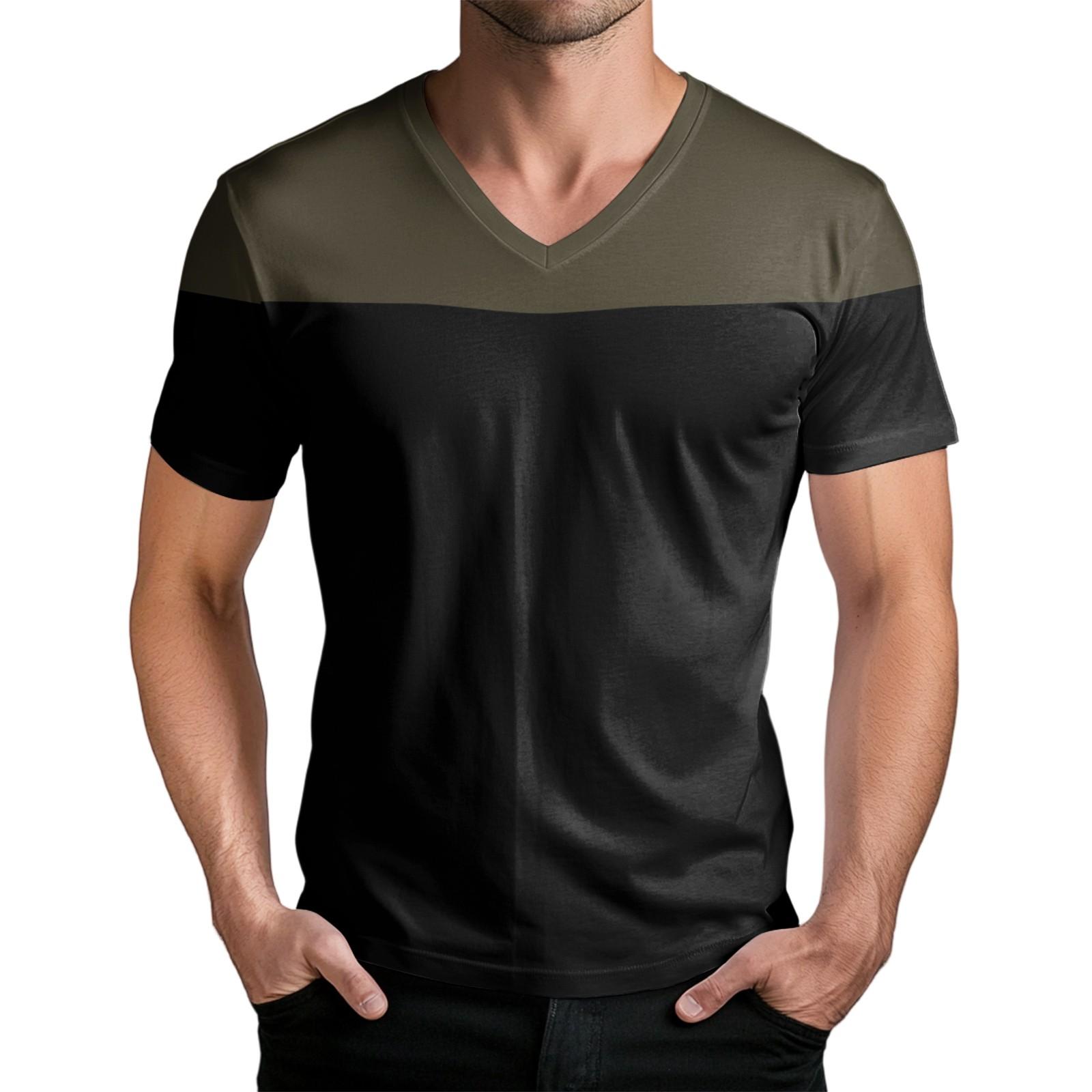 Men s Fashion Printed V-Neck Short Sleeve T-Shirt M зелёный