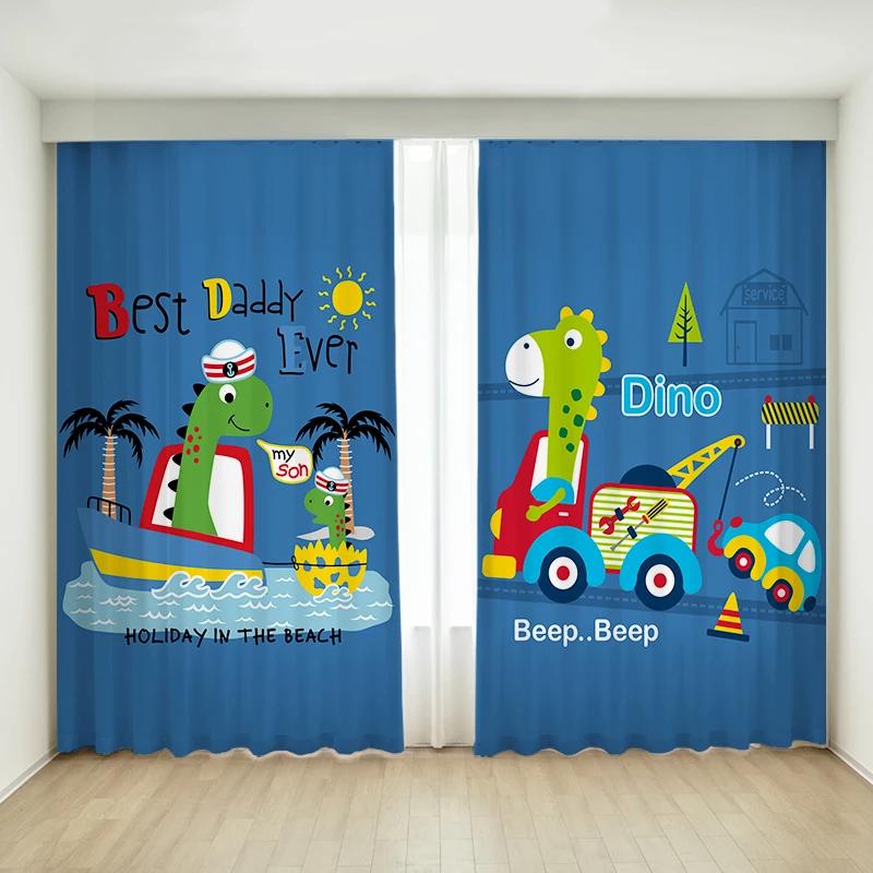 Cartoon Cute Dinosaur High Shading Curtain Children s Room Window Thick Blackout Curtain Panel Punch Hook Different Dinosaur Patterns W55 X H120cm X 2&Grommet Top