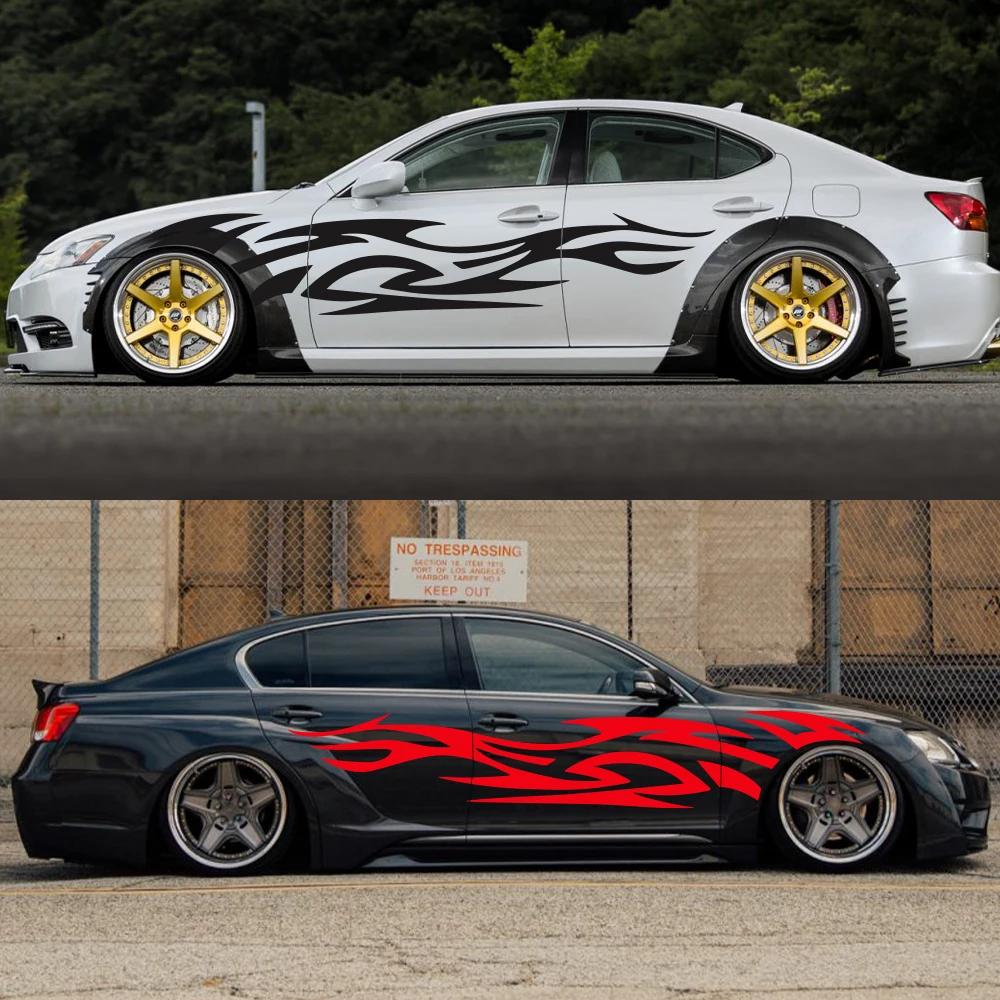 2pcs Fashion Car Stickers Flames Flaming Auto Body Sticker Stripe Car Door Decals Waterproof Decor Covers Protector Accessories
