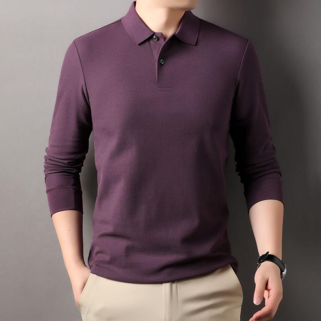 Spring and Autumn Men's Long Sleeve T-Shirt Casual Cotton Polo Shirt Men's Lapel High Sense Leading Clothes High-end