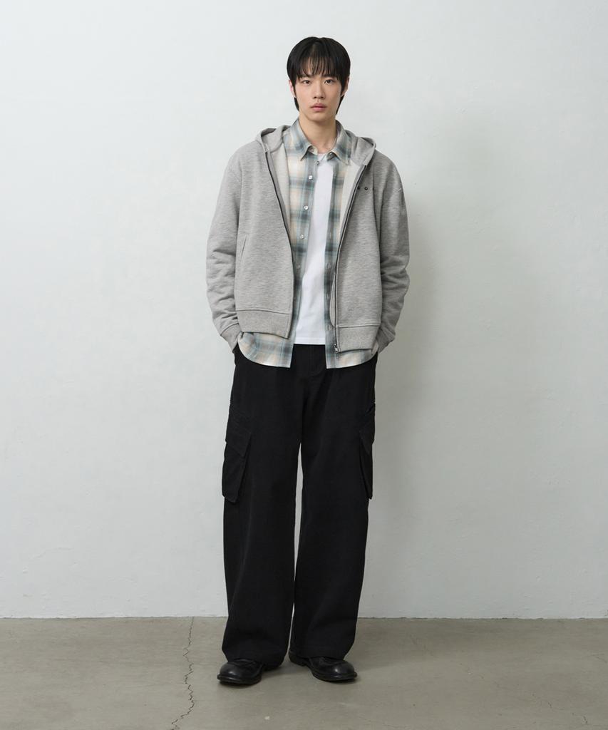Draw Fit Rivet Point Crop Zip-Up Hoodie [Melange]