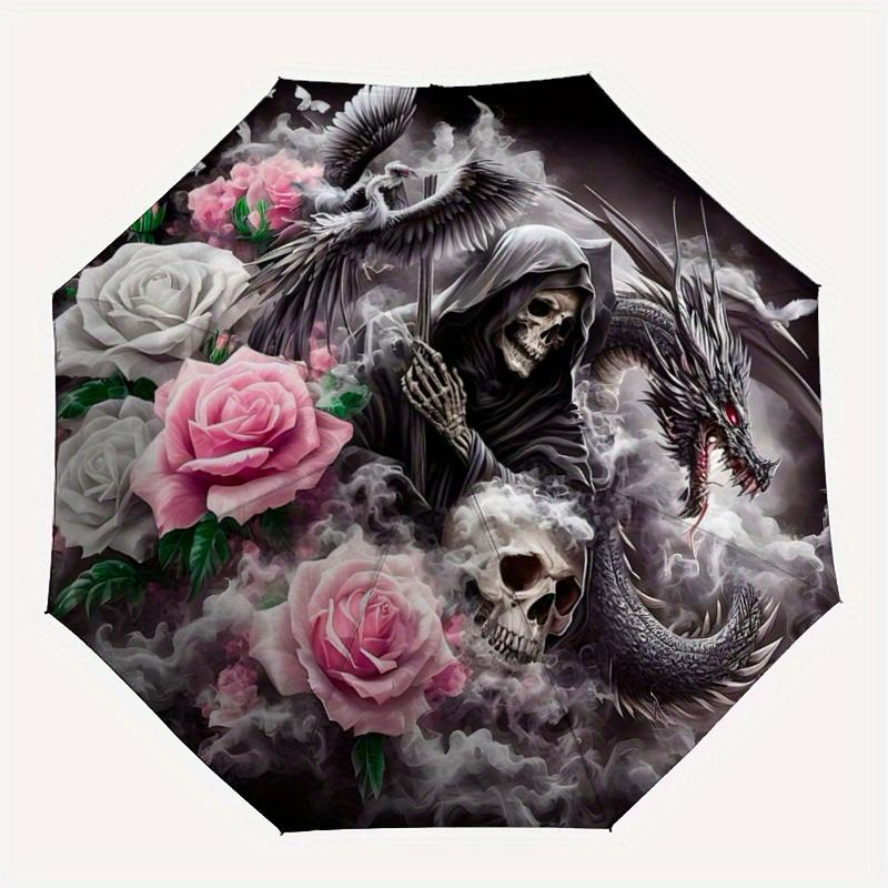 1pc Death Roses Automatic Open/CloseUmbrella,Compact Umbrella for Men & Women Day Gift.W031