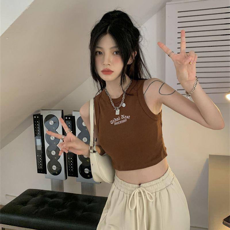American Sweet Spice Girl I-shaped inner sling vest women with chest pad short outer sleeveless jazz dance top summer