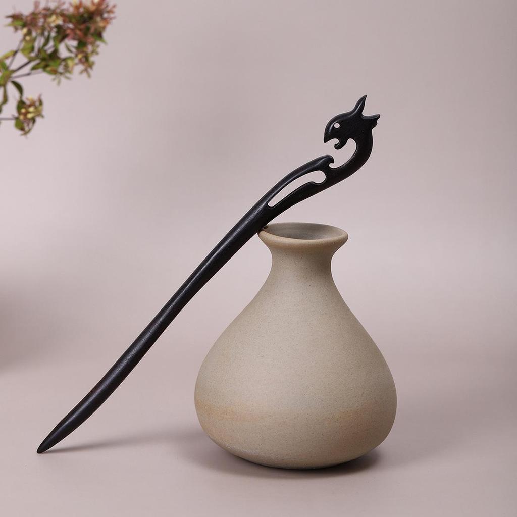 Vintage Ebony Wood Hairpin: Auspicious Clouds Design for Elegant Updos
