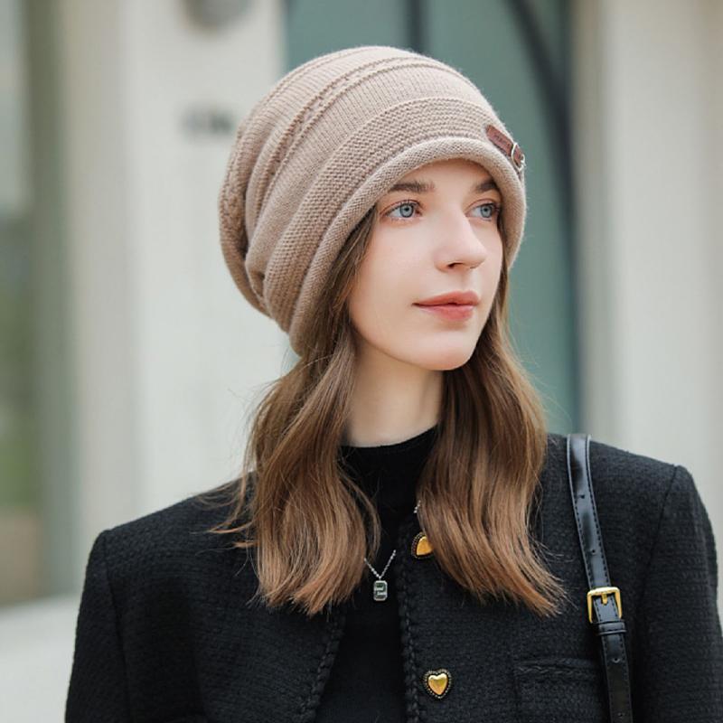 All-Match Large Head Circumference Curled Brim Velvet Hat Autumn And Winter Thickened Knitted Hat Women'S Warm Wool Hat