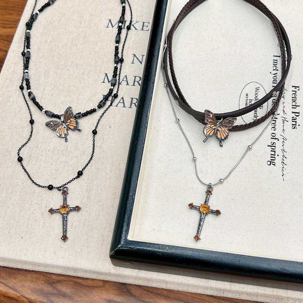 Vintage Beaded Butterfly Necklace - 2024 Trendy Cross Design for Women