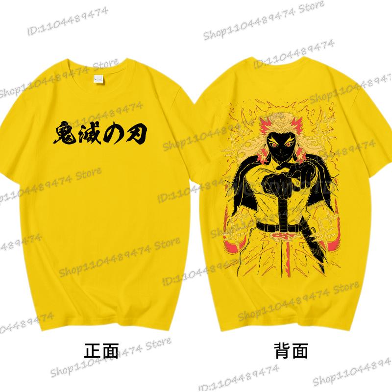 Anime Demon Slayer Rengoku Kyoujurou T Shirt Men Women Vintage Cool Casual High Quality Cotton T-shirt Harajuku Comic Tops