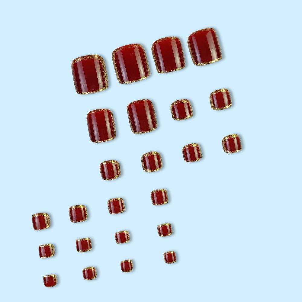 Burgundy Glitter Press-on Short Toenails – Finished Nail Art