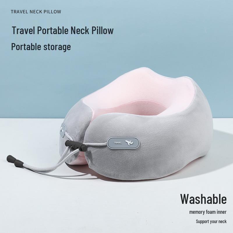 U-Shaped Memory Foam Travel Neck Pillow - Foldable Support for Airplane, Office Nap, with Customizable Logo Option
