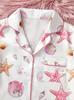 Girls Starfish Print Pajamas Set Button-Down Short Sleeve Top Shorts Sleepwear for 14-16Y