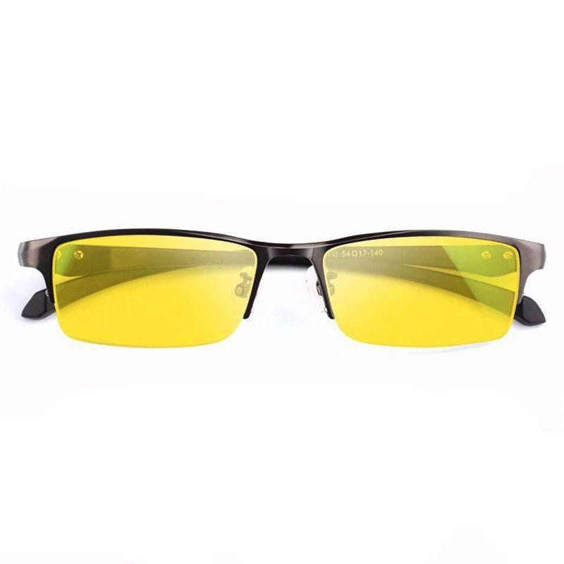 Men Half Frame Night Vision Photochromic Myopia Glasses Day and Night Anti-blue Light Eyewear Business Yellow Lenses Glasses