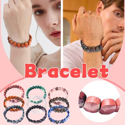 Natural Stone Square Beads Strand Bracelets Amethyst Rose Quartz Crystal Rectangle Bangle Women