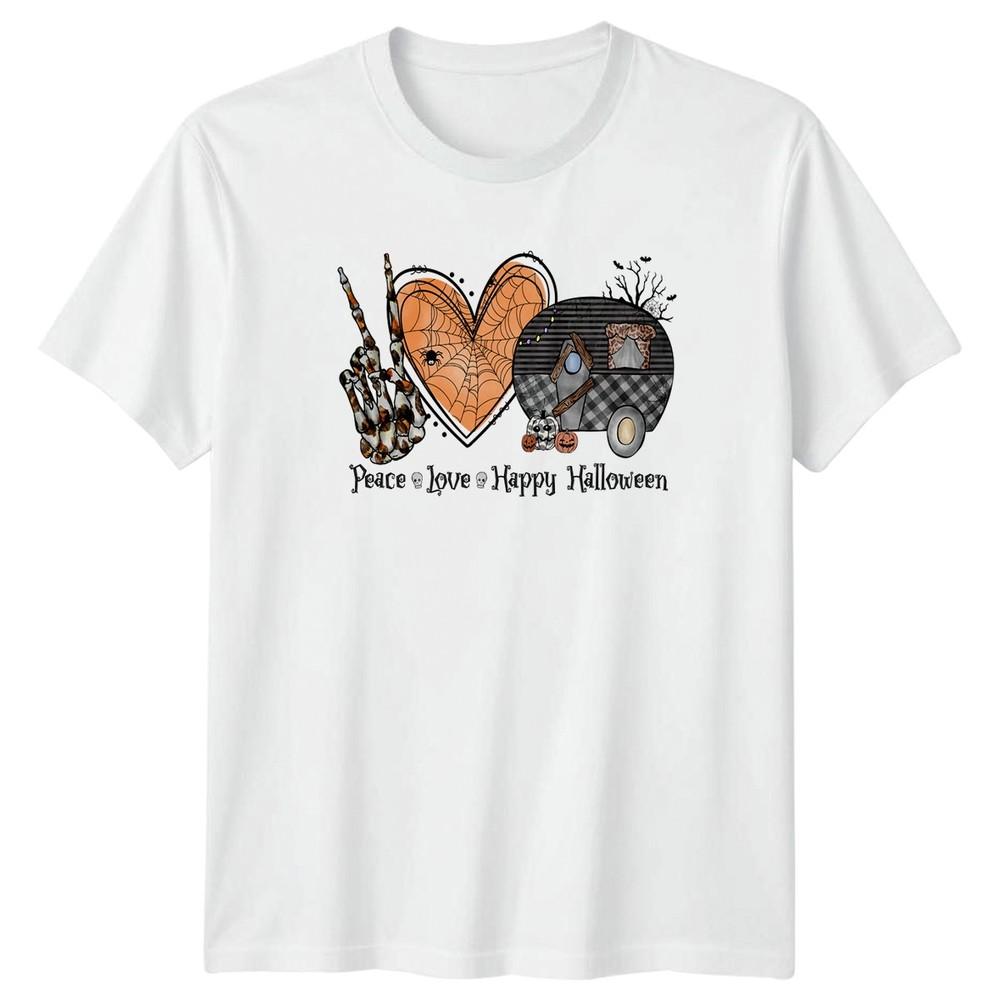 Peace Love Happy Halloween Unisexs TShirt Camping Halloween Gift For Her S
