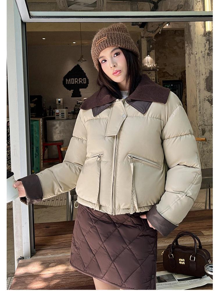 Wash-free Knitted PU Stitching Short Outwear Clothes Winter Jacket