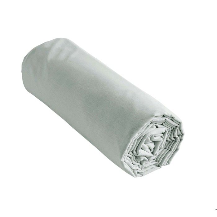 Drap Housse 160x200 cm percale de coton vert celadon Perrine