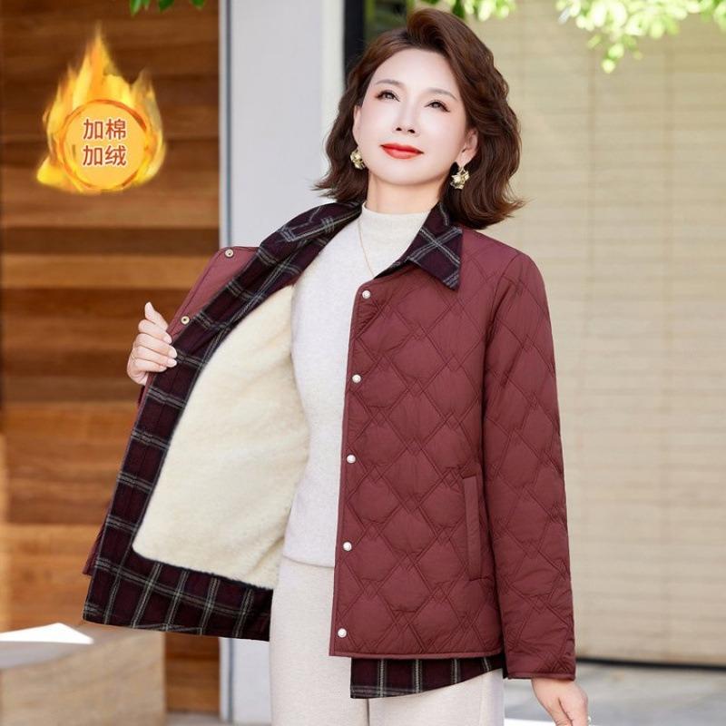 Winter warm cotton-padded clothes women's plaid splicing jackets velvet versatile large-size cotton-padded jackets