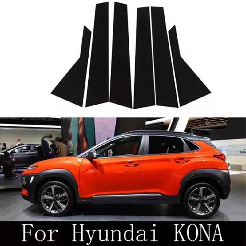 6Pcs Car Window Pillar Posts Door Trims Cover For Hyundai Kona/Kauai/Encino 2018-2023/i20 2021 2022 2023 Glossy Black Stickers