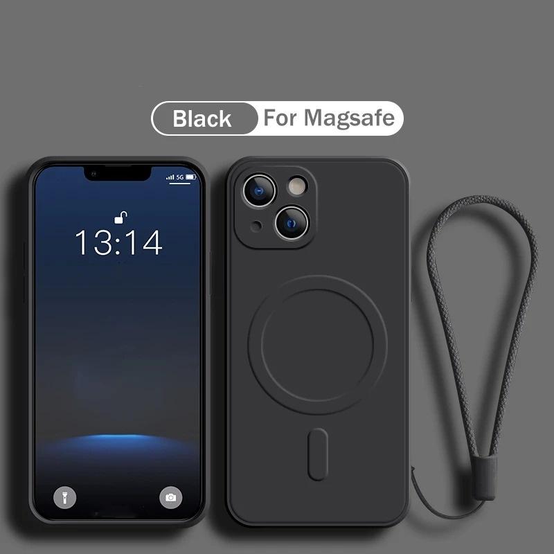

1 шт. Магнитный беспроводной зарядный бокс Magsafe с ручным ремешком, мягкий защитный чехол для телефона из жидкого силикона iPhone 16E чёрный