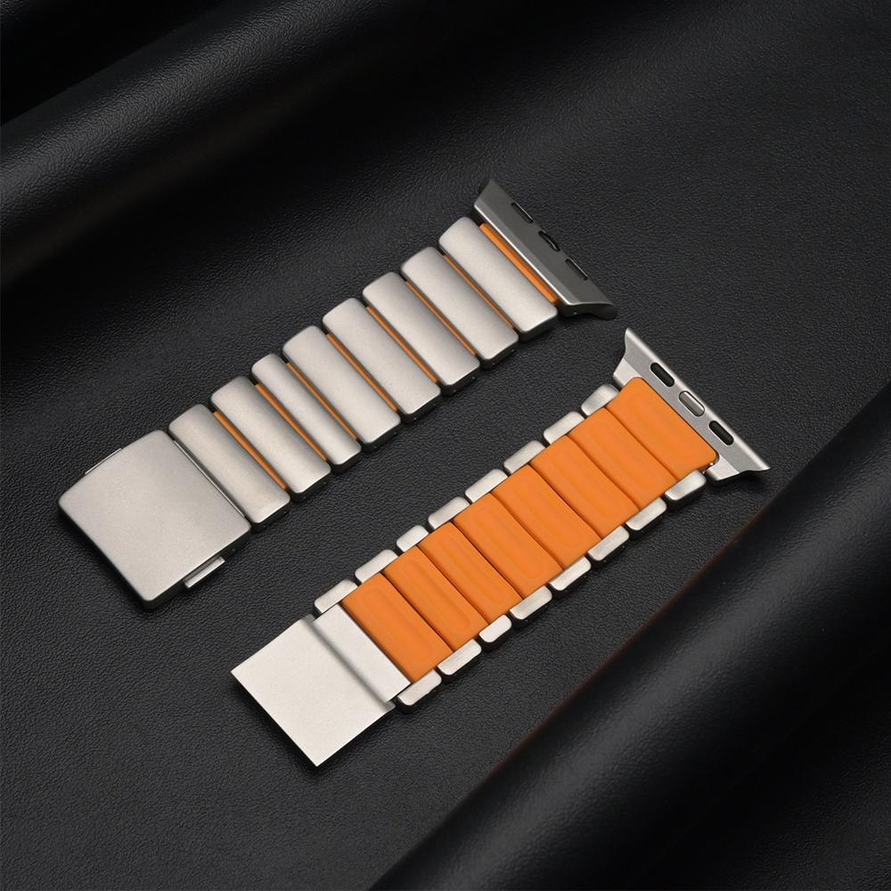Rubber Luxury Bracelet for Apple Watch Series 11 10 46mm Ultra 3 49mm Titanium Magnetic Strap for Iwatch 9 8 5 SE 45mm 44mm Band