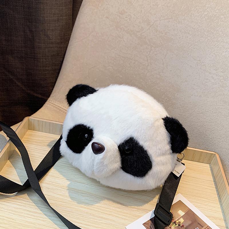 Panda Head Crossbody Bag Versatile Cute Plush Bag Cartoon Shoulder Bag