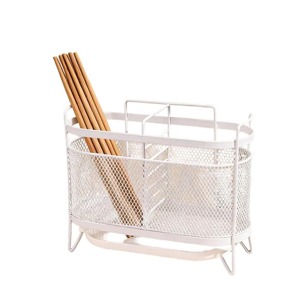 Creative Kitchen Countertop Organizer Mesh Cutlery Holder with Drainage Tray Multipurpose Utensil Storage Rack for Forks Knives Chopsticks