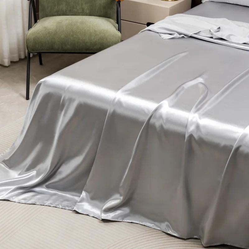 Satin Sheet and Pillowcase Set Smooth Bed Sheet Sets for Summer Satin Silk Flat Sheet With Pillowcase Includes Flat Sheet