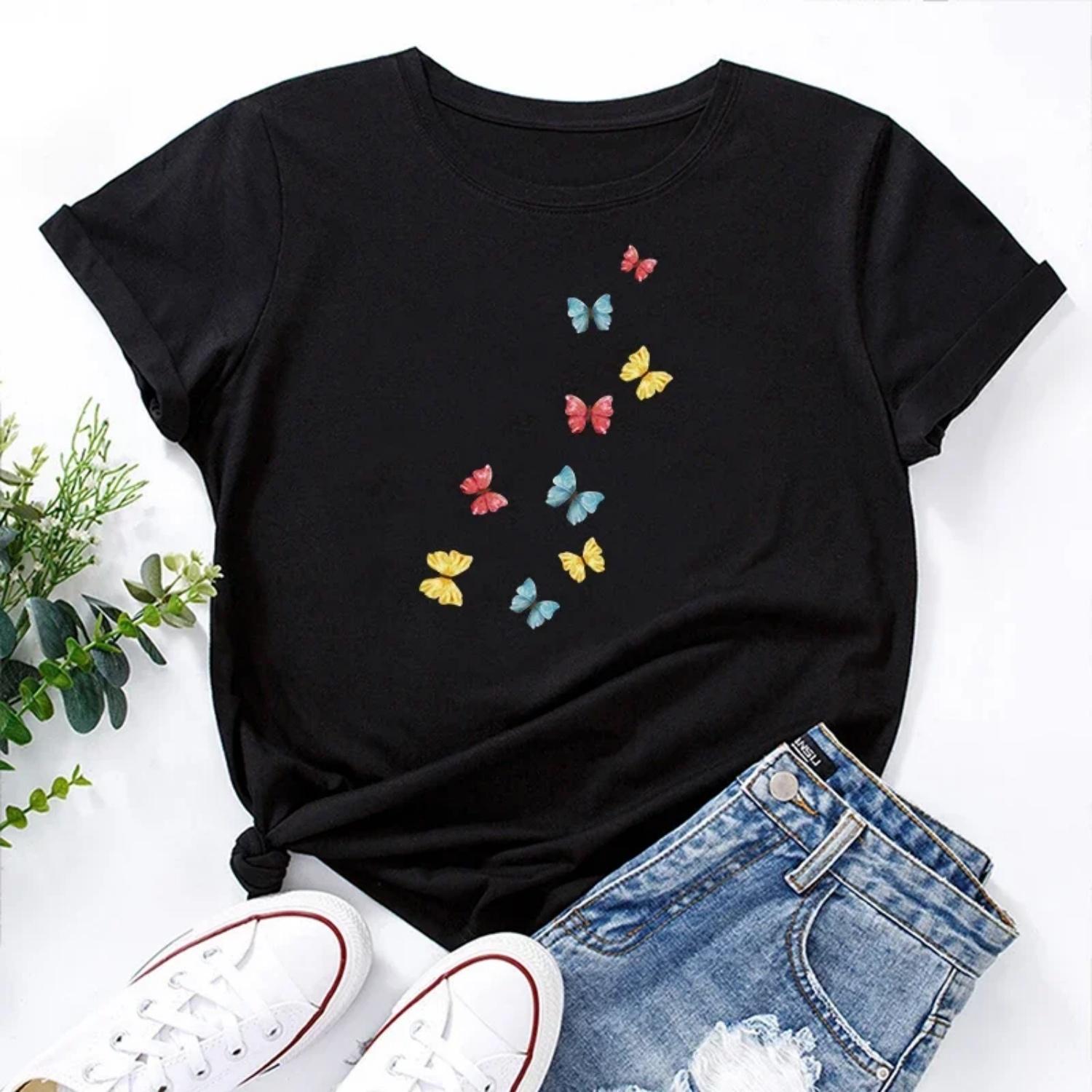 

Summer Women s Cotton Loose T-shirt Short Sleeve Comfortable Daily Fashion Outdoors Jogging High Quality Casual Hot Sales Simple S чёрный