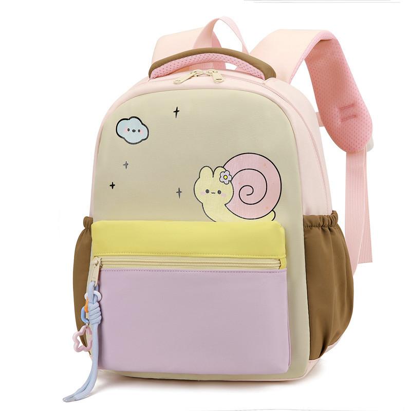 Kids Capacity Large Color Blocked Backpack With Cartoon Snail Print Design